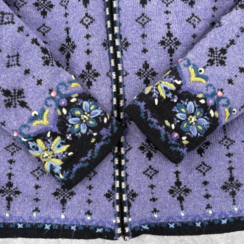 Icelandic Design Sweater M Womens Purple Pure Wool Jacket Scandinavian Floral - Picture 6 of 14